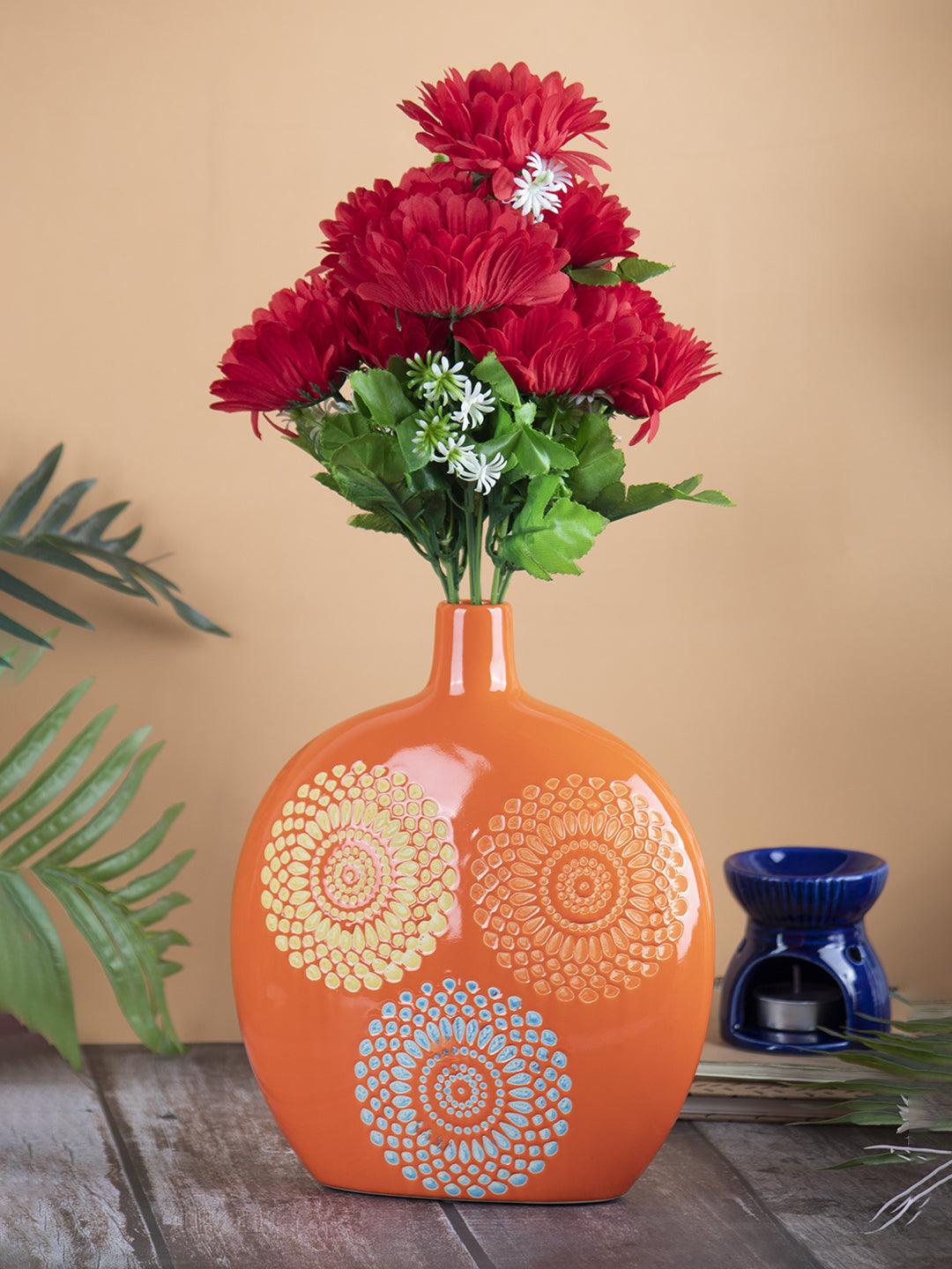 VON CASA Ceramic Multicolor Squared Oval Vase - VON CASA
