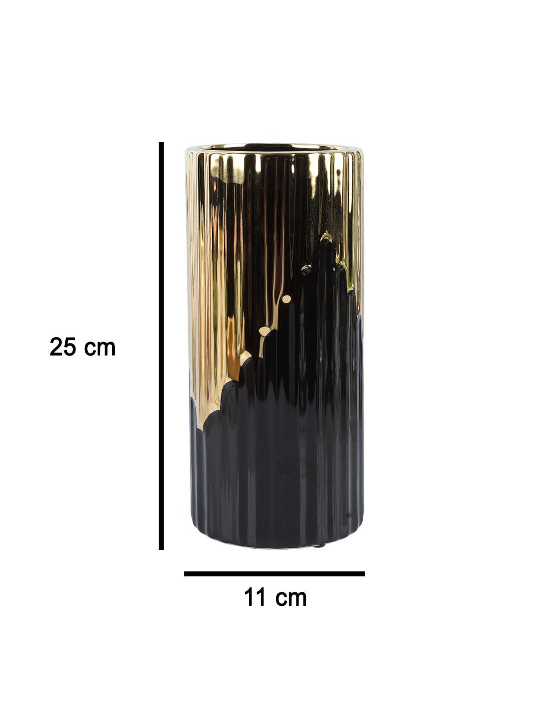 VON CASA Ceramic Gold +Black Cyclendrical Vase - VON CASA