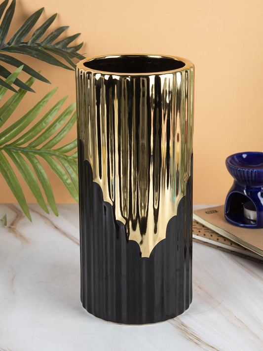 VON CASA Ceramic Gold +Black Cyclendrical Vase - VON CASA