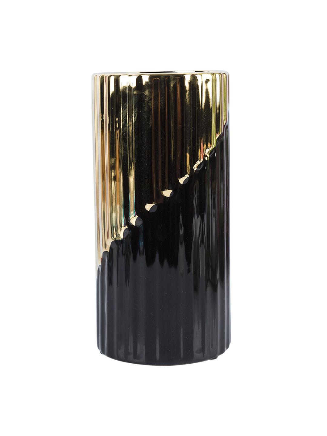 VON CASA Ceramic Gold +Black Cyclendrical Vase - VON CASA