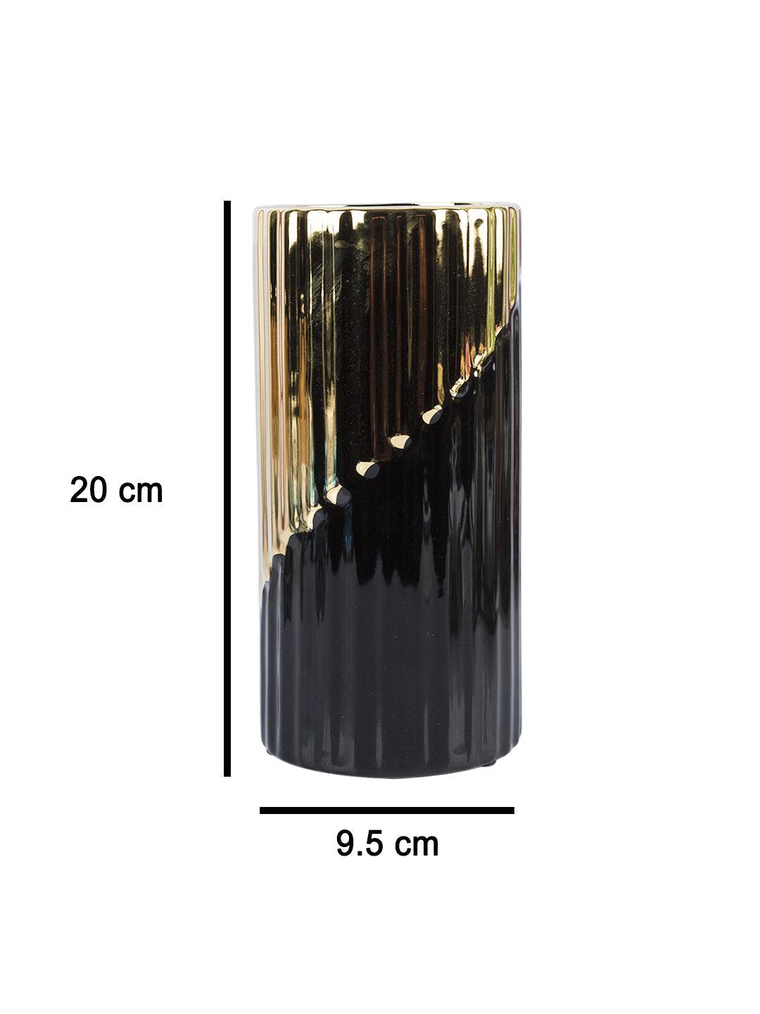 VON CASA Ceramic Gold +Black Cyclendrical Vase - VON CASA