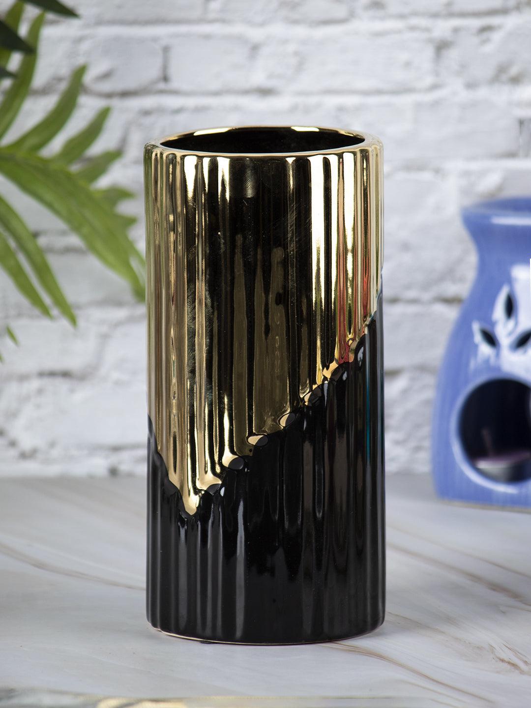 VON CASA Ceramic Gold +Black Cyclendrical Vase - VON CASA
