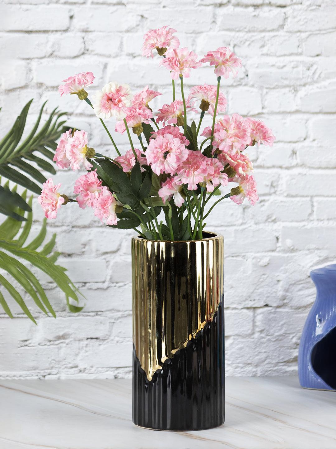 VON CASA Ceramic Gold +Black Cyclendrical Vase - VON CASA