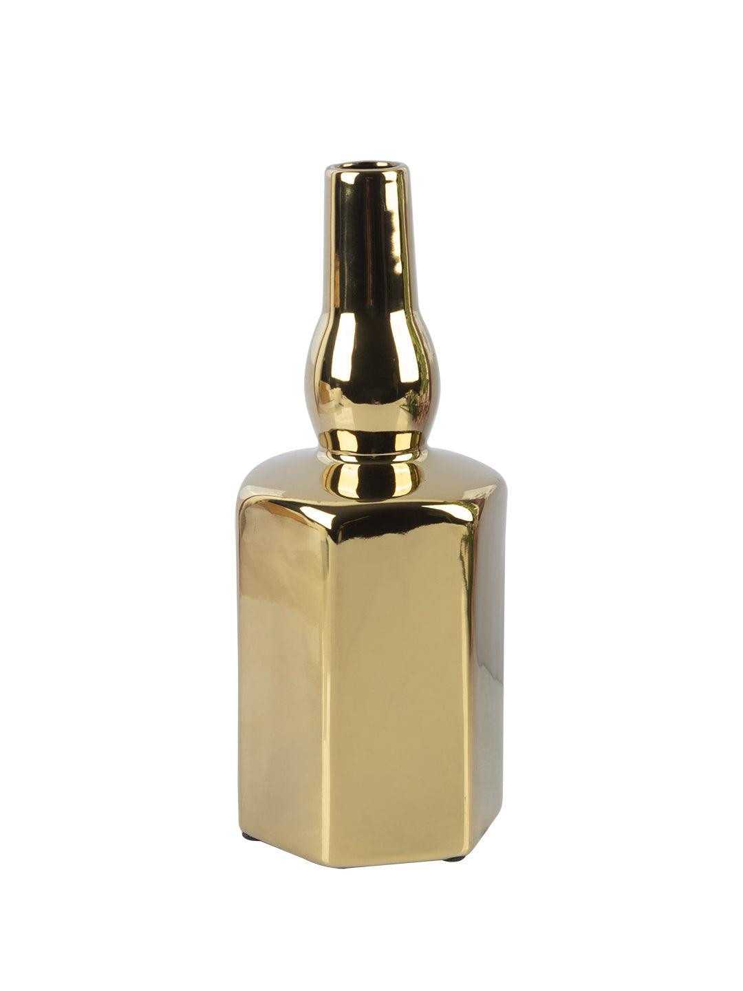 VON CASA Ceramic Gold Bottle Shaped Vase - VON CASA