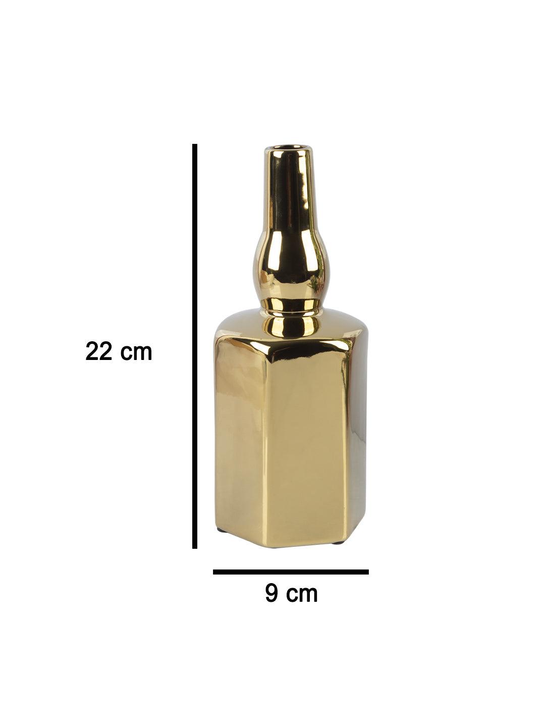 VON CASA Ceramic Gold Bottle Shaped Vase - VON CASA