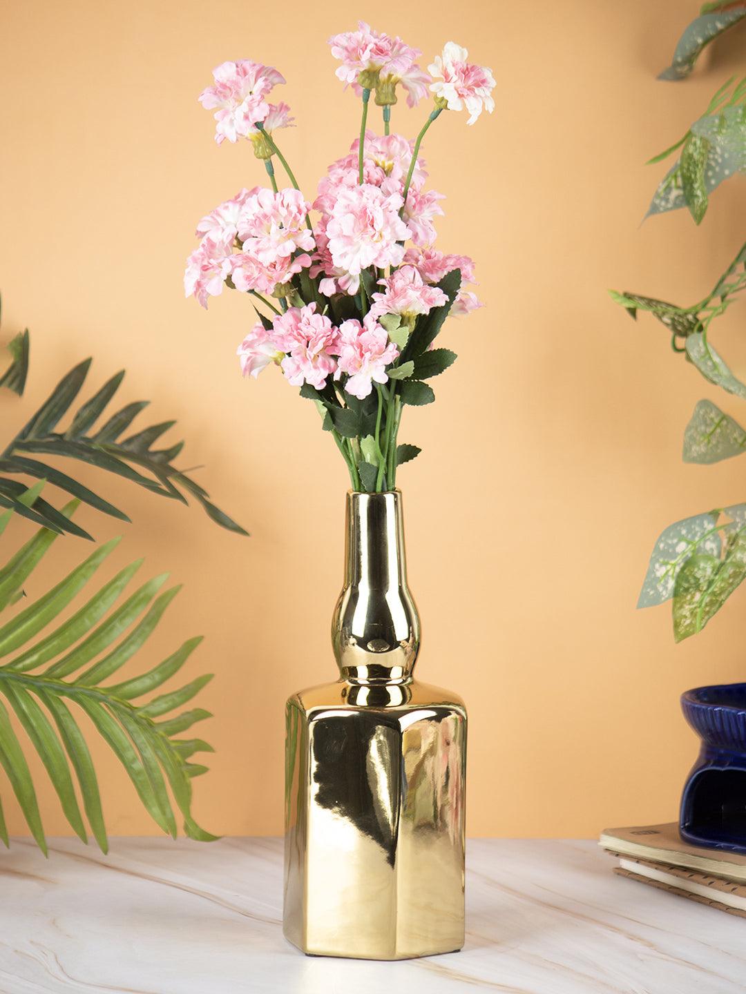VON CASA Ceramic Gold Bottle Shaped Vase - VON CASA