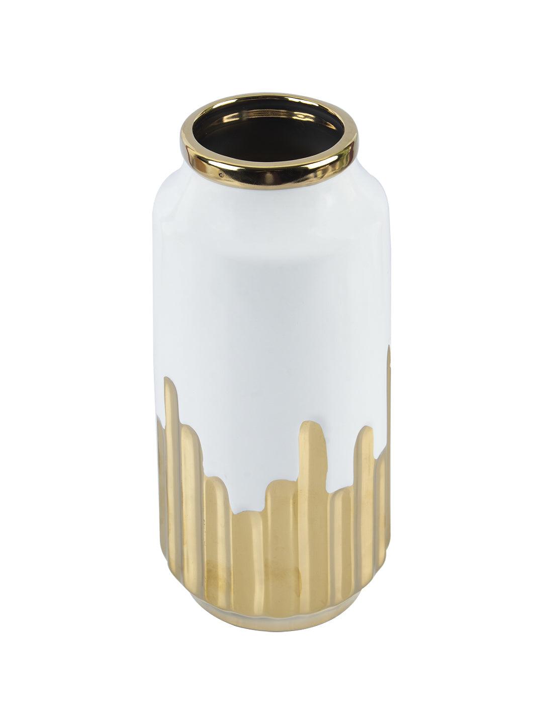 VON CASA Ceramic White +Gold Cyclendrical Vase - VON CASA