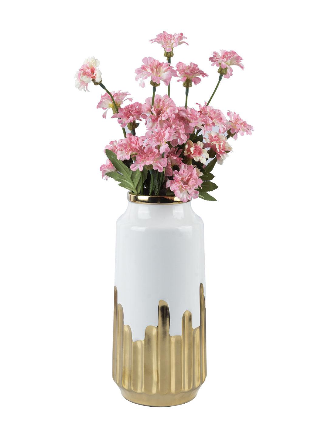 VON CASA Ceramic White +Gold Cyclendrical Vase - VON CASA