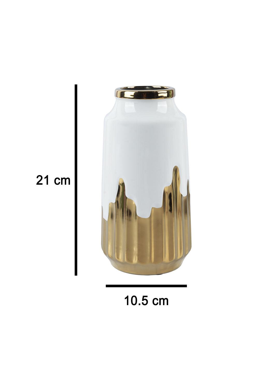 VON CASA Ceramic White +Gold Cyclendrical Vase - VON CASA