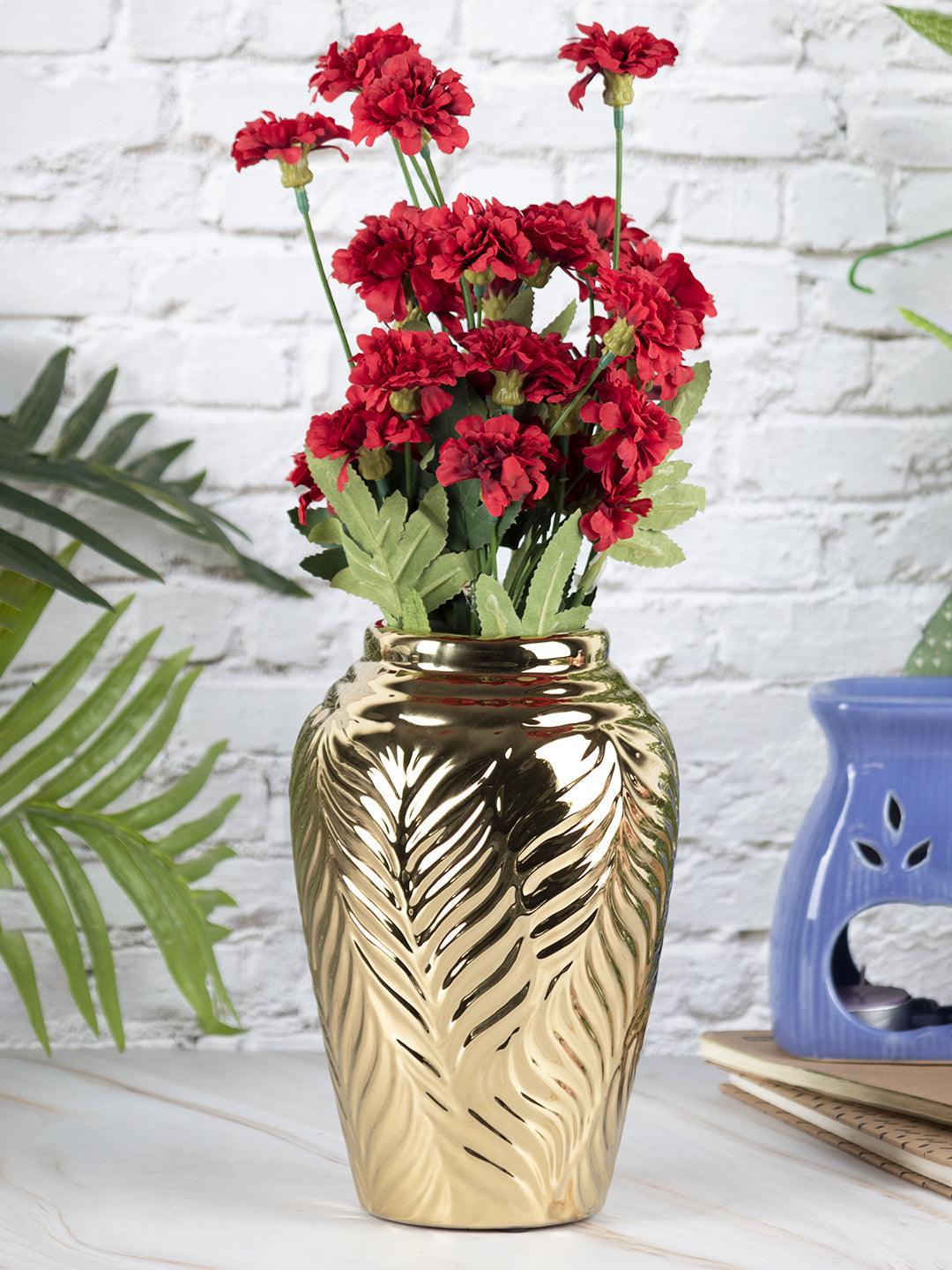VON CASA Ceramic Gold Cyclendrical Vase - VON CASA