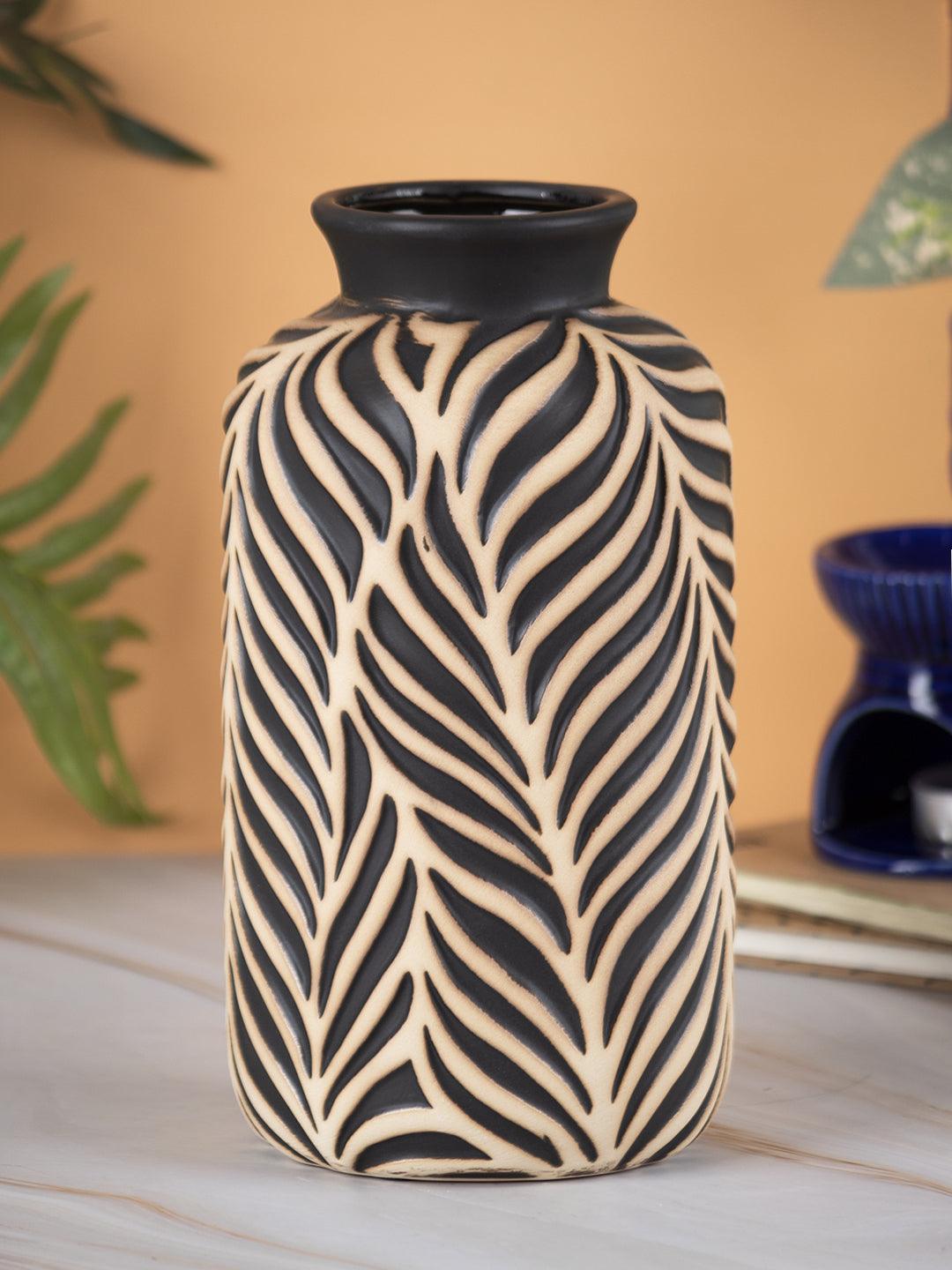 VON CASA Ceramic Black +Grey Cyclendrical Vase - VON CASA