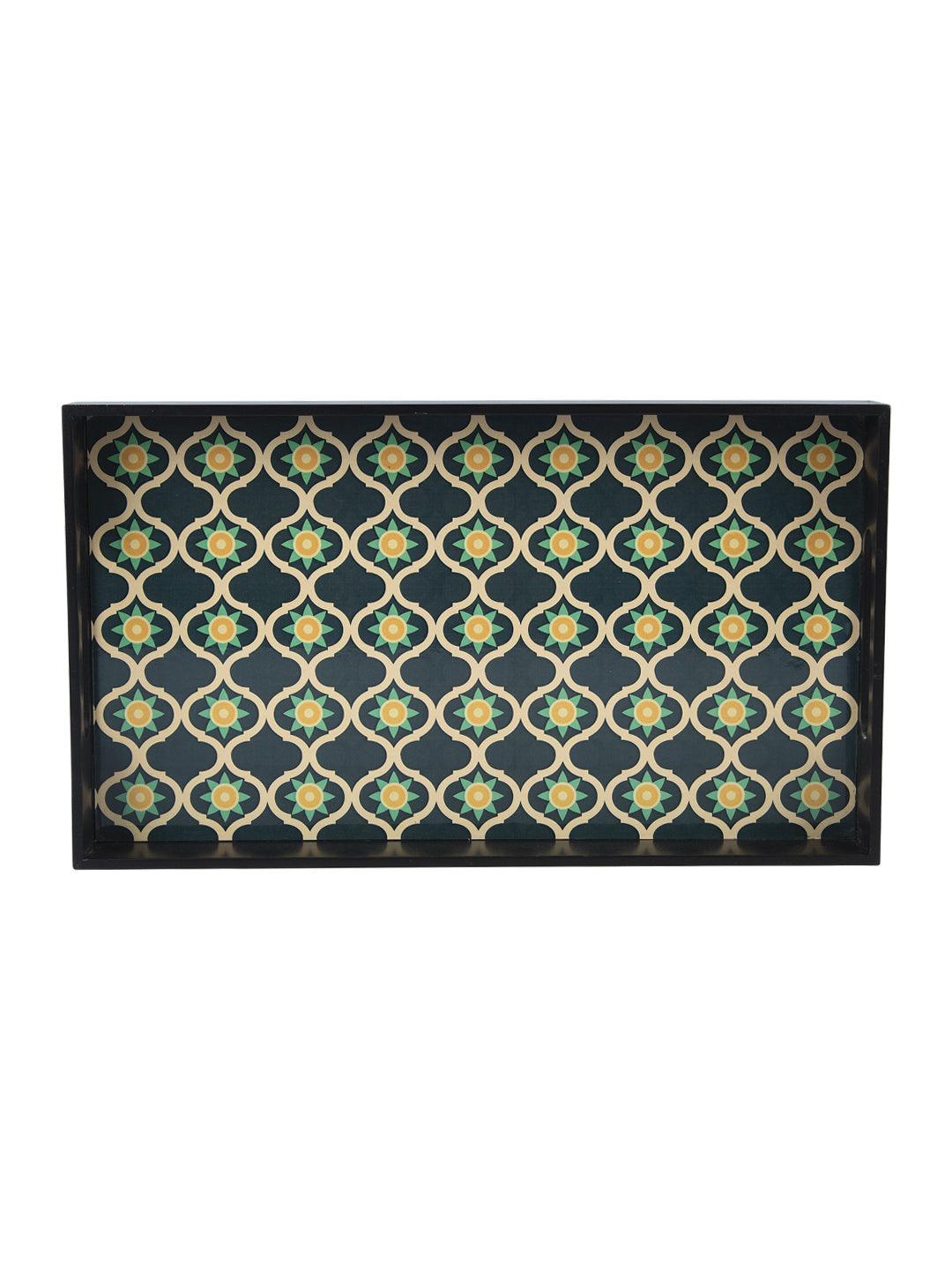 VON CASA Green & Black Rectangular Tray with handle - Von Casa - VON CASA