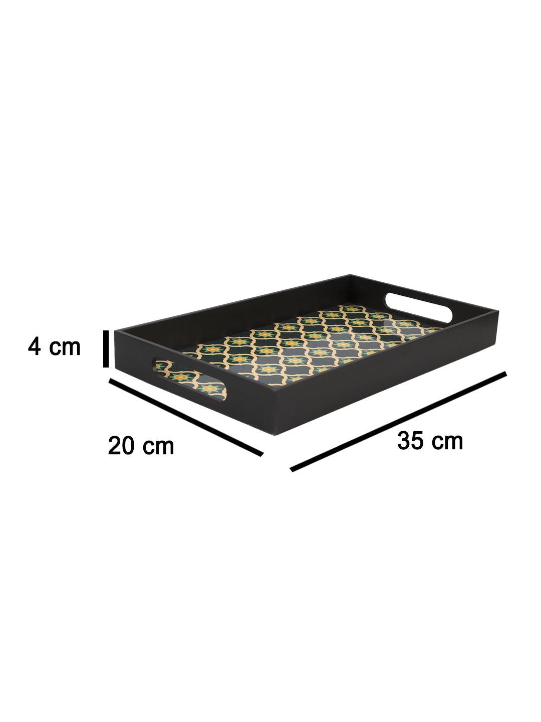 VON CASA Green & Black Rectangular Tray with handle - Von Casa - VON CASA