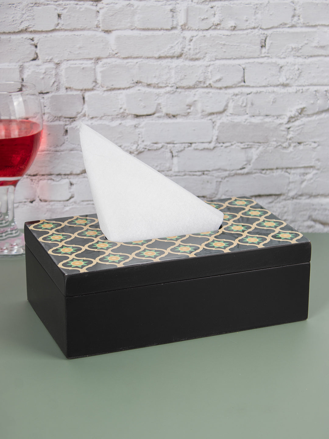 Mdf Green & Black Rectangular Tissue Box
