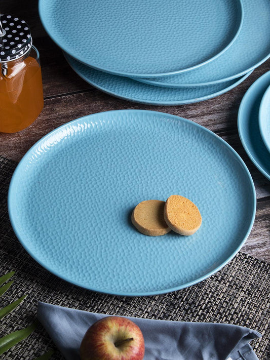 VON CASA Melamine Round Full Plate - Set of 6, Turquoise