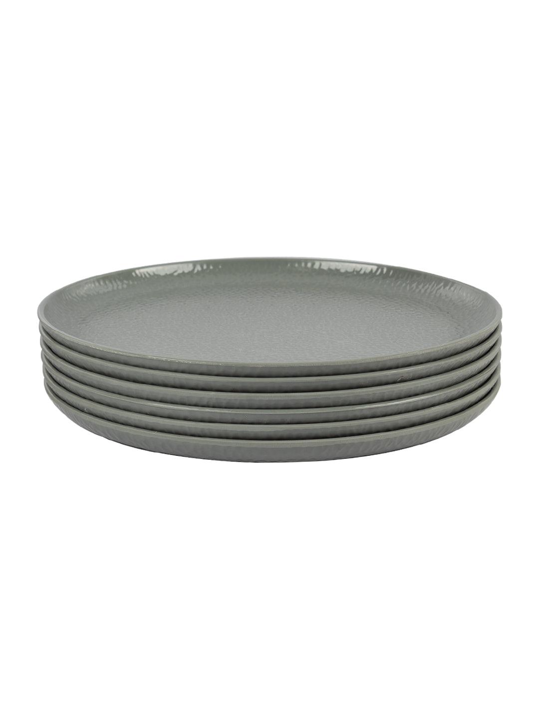 VON CASA Melamine Round Full Plate - Set of 6, Grey