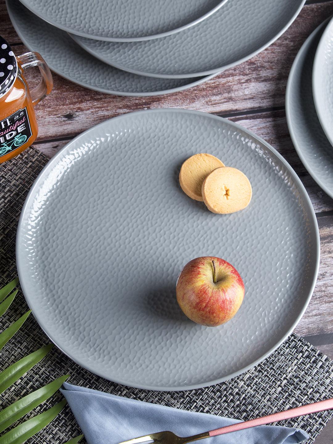 VON CASA Melamine Round Full Plate - Set of 6, Grey