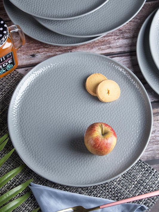 VON CASA Melamine Round Full Plate - Set of 6, Grey