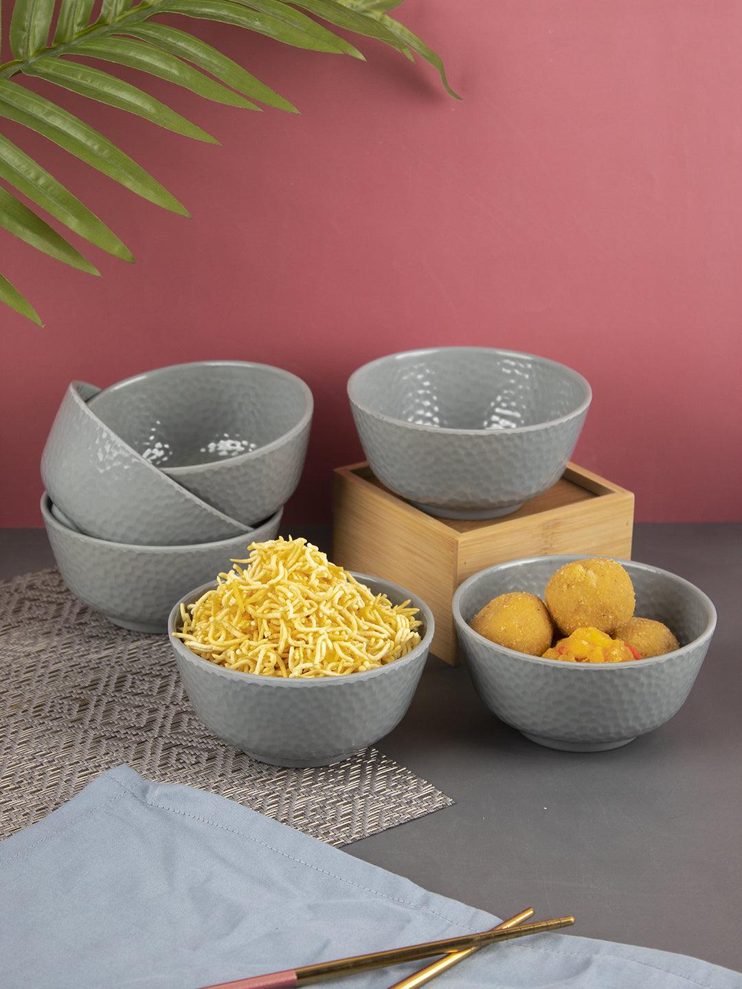 VON CASA Melamine Round Soup Bowl - Set of 6, Grey