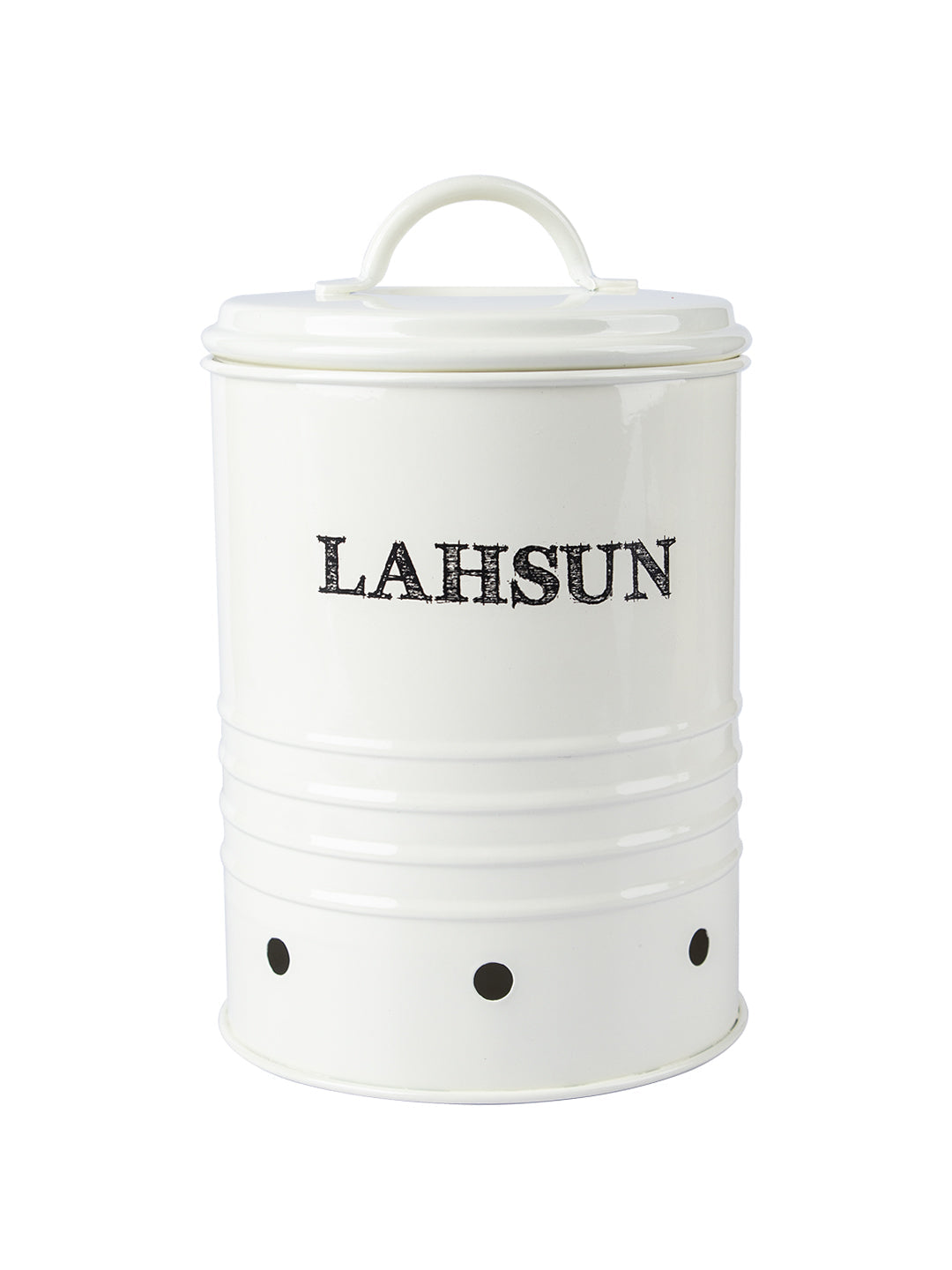 Mild Steel White Cylindrical Lahsun Jar