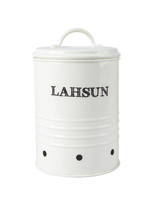 Mild Steel White Cylindrical Lahsun Jar
