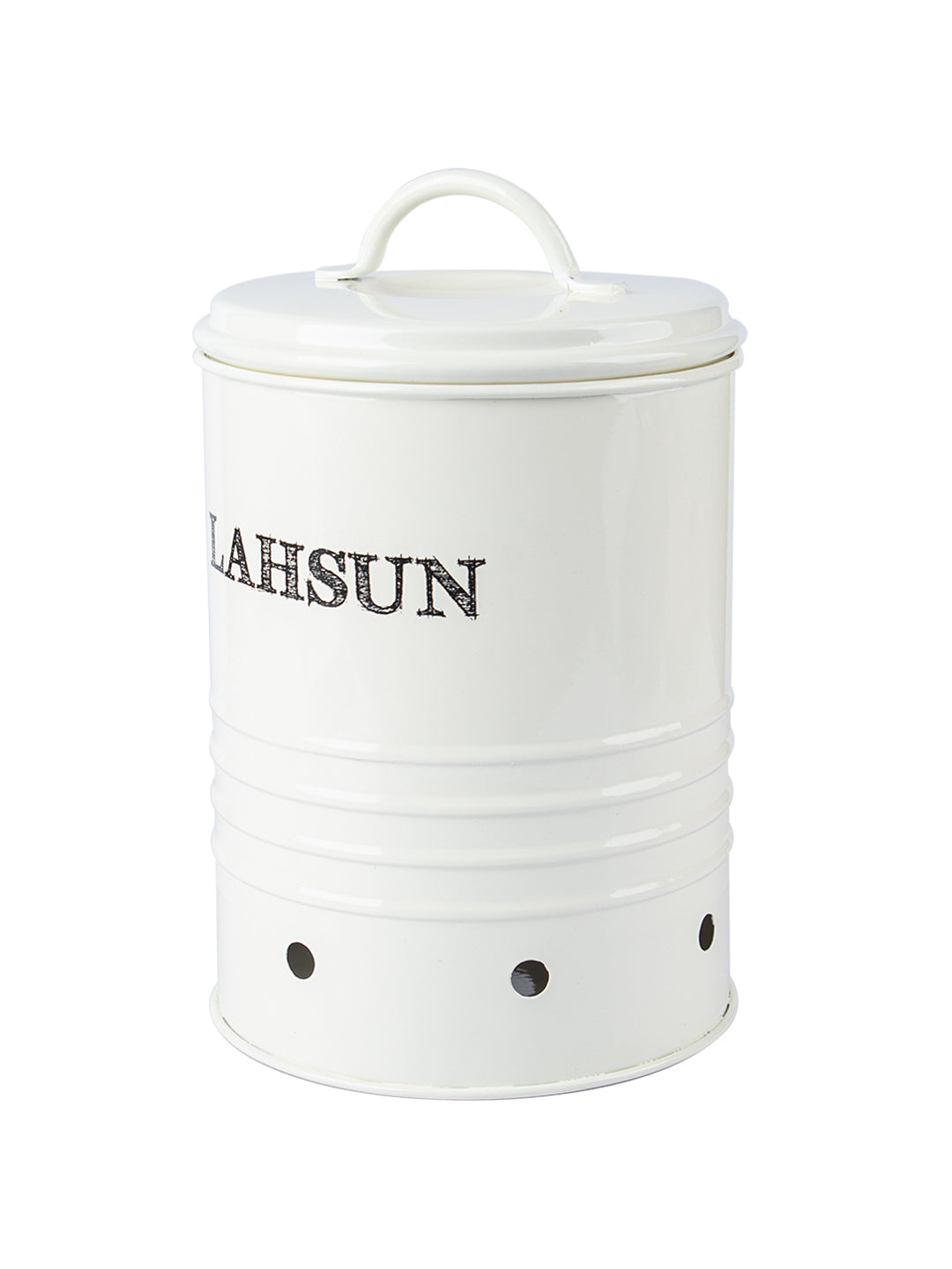 Mild Steel White Cylindrical Lahsun Jar