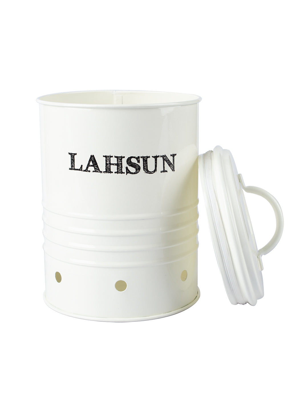 Mild Steel White Cylindrical Lahsun Jar