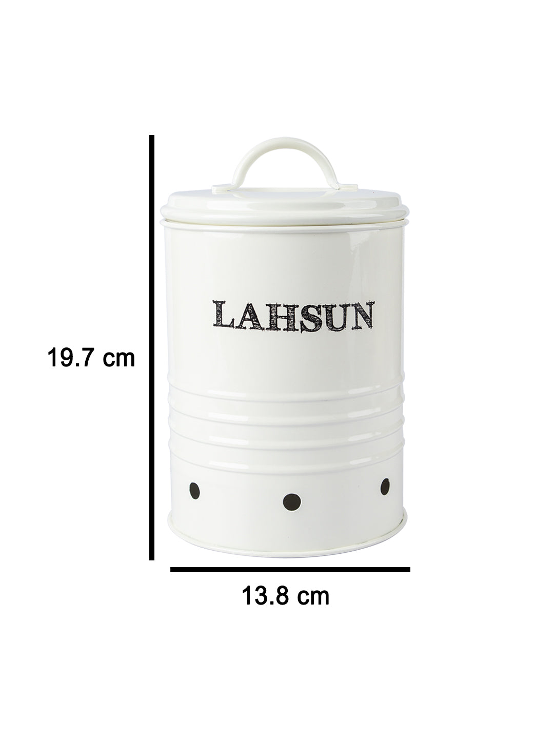 Mild Steel White Cylindrical Lahsun Jar