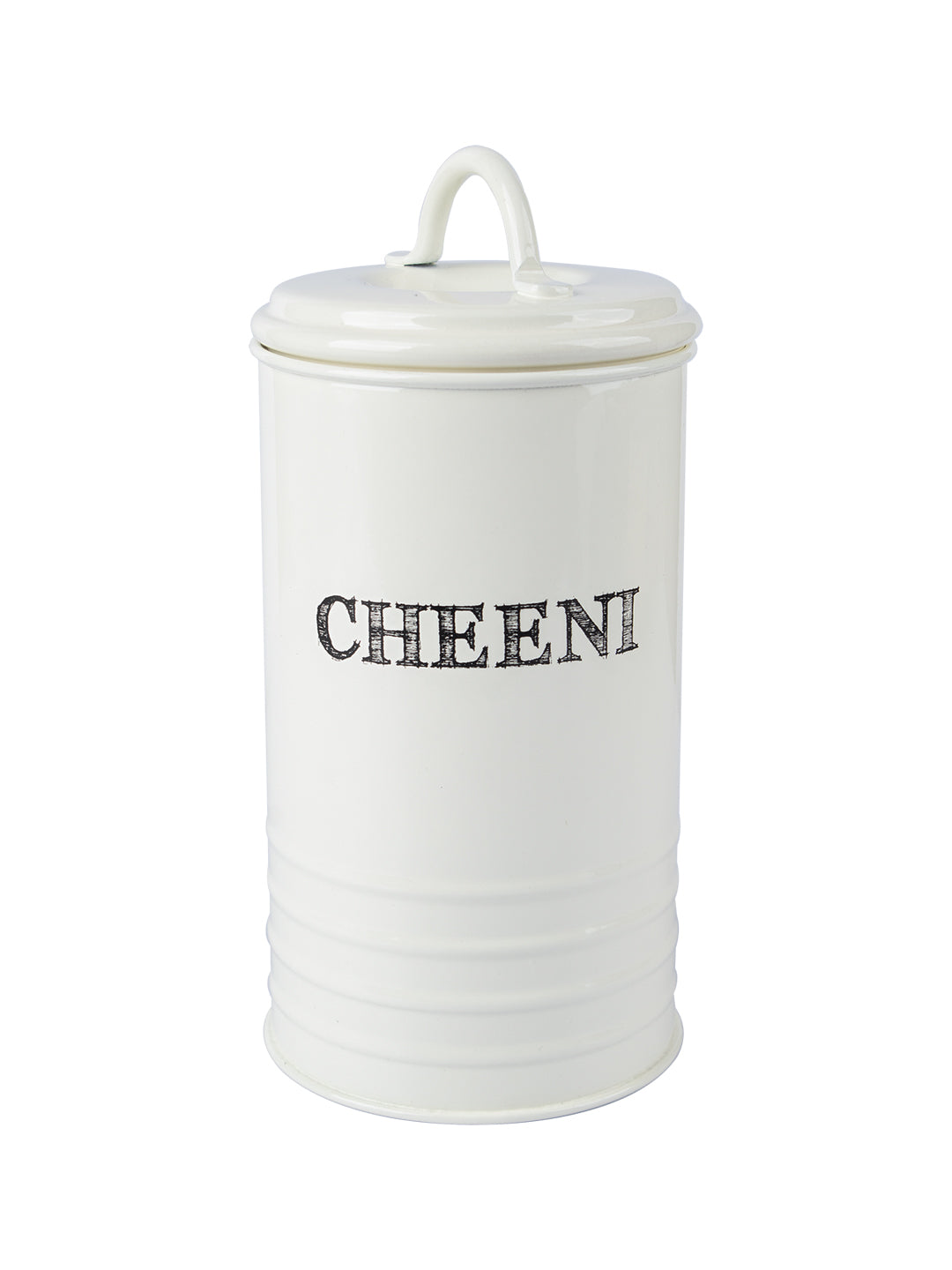 Mild Steel White Cylindrical Chini Jar (1200ML)