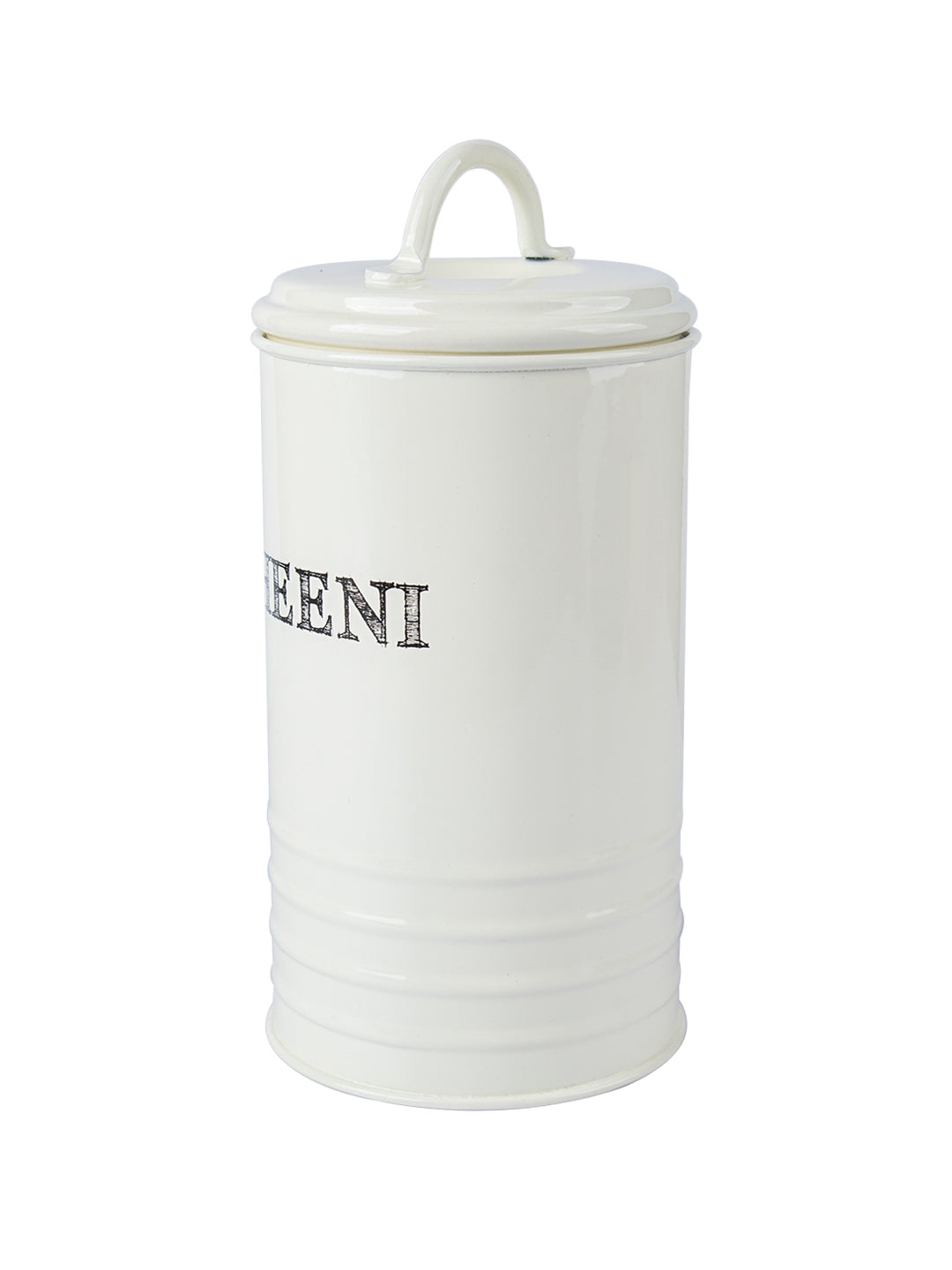 Mild Steel White Cylindrical Chini Jar (1200ML)