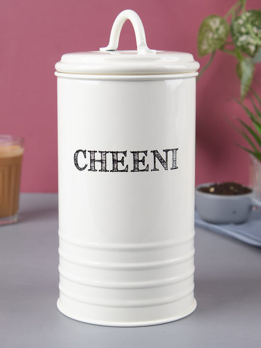 Mild Steel White Cylindrical Chini Jar (1200ML)