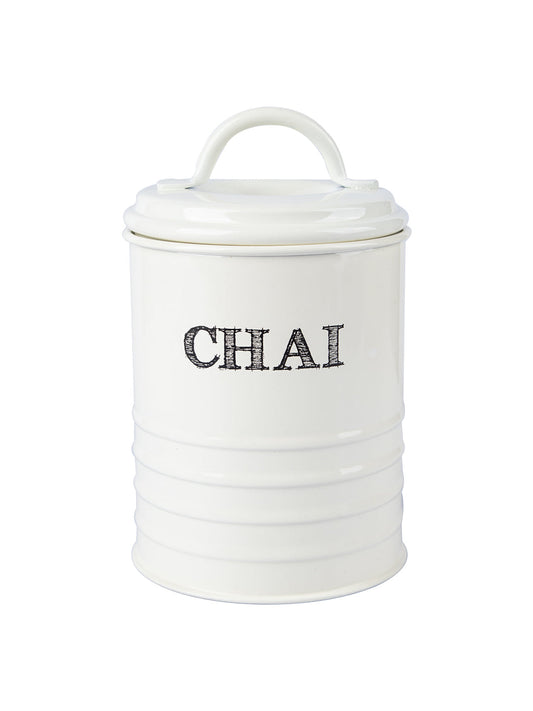 Mild Steel White Cylindrical Chai Jar (800 ML)