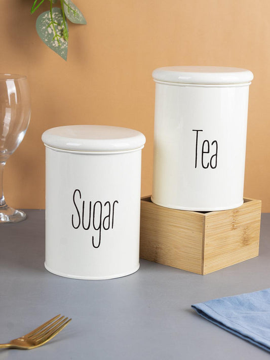 VON CASA Tea & Sugar Jar Set Of 2 (Each 900 Ml) | Airtight Jars | Metal Storage Container