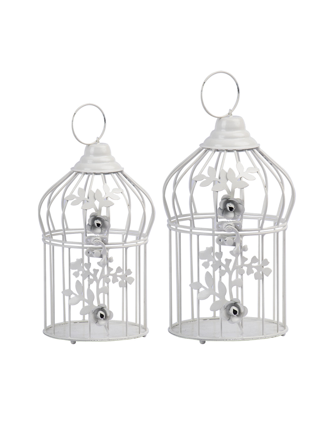 VON CASA Diwali Decoration Item WHITE CAGE T -LITE HOLDER PACK OF 2