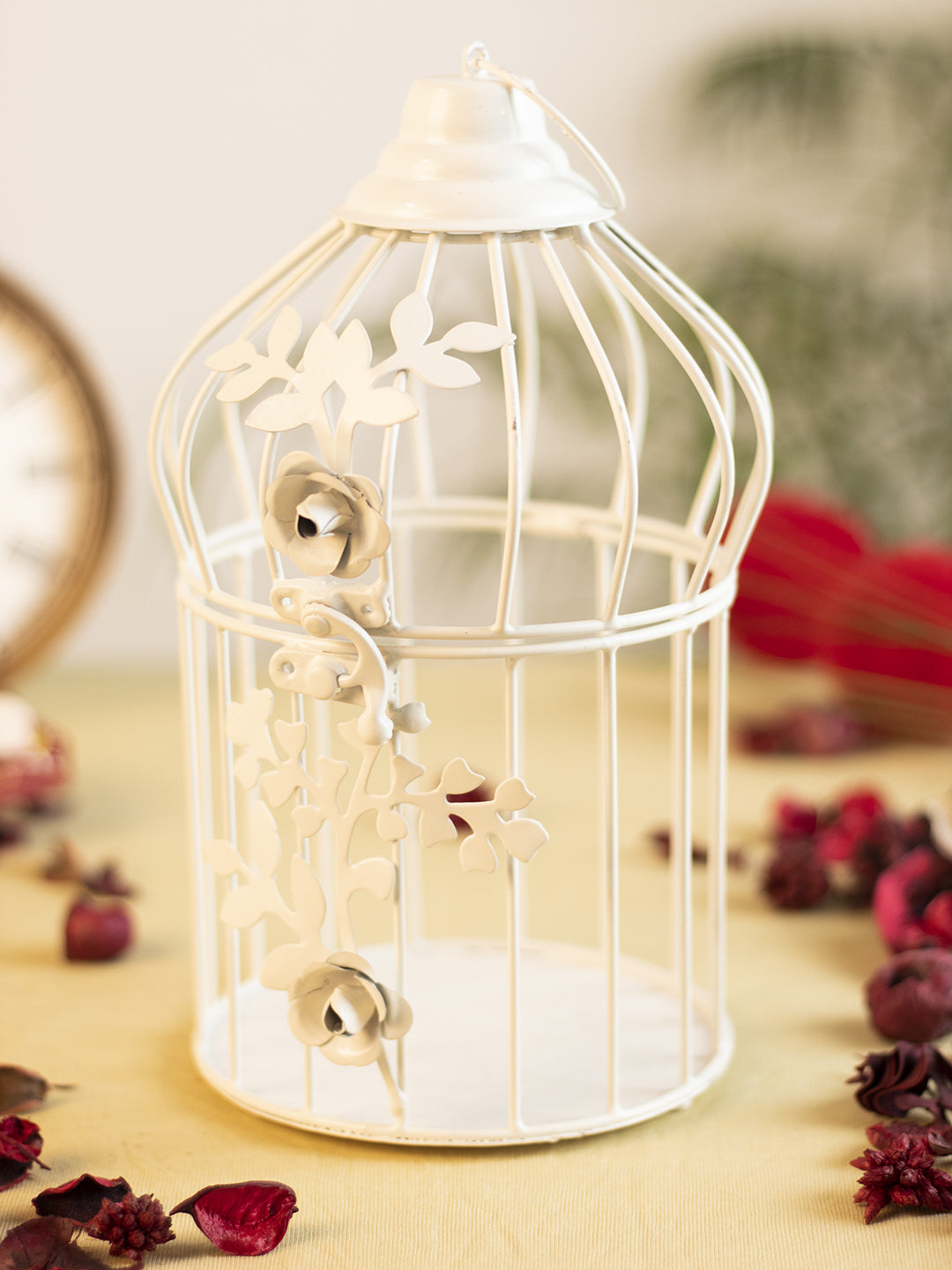 VON CASA Diwali Decoration Item WHITE CAGE T -LITE HOLDER PACK OF 2