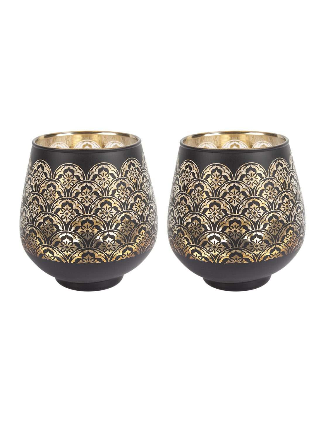 VON CASA Golden Glass Tealight Candle Holders Pack Of 2 Pcs