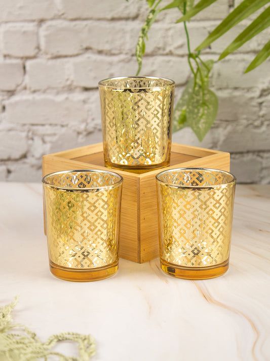 VON CASA Diwali Home Decoration Tealight Candle Votive Holders Pack Of 3 Pcs