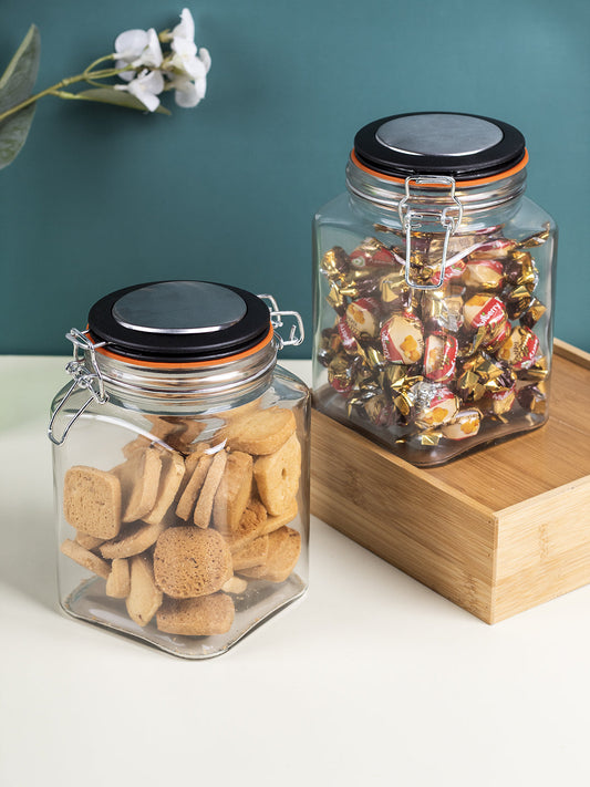 Glass Jar With Airtight Lid Pack Of 2 Pcs - (Each 1200 Ml)