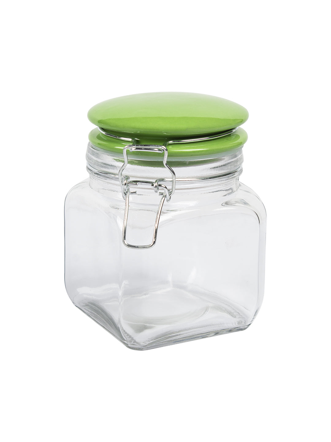 Glass Jar With Green Ceramic Lid Pack Of 2 Pcs - (Each 700 Ml)