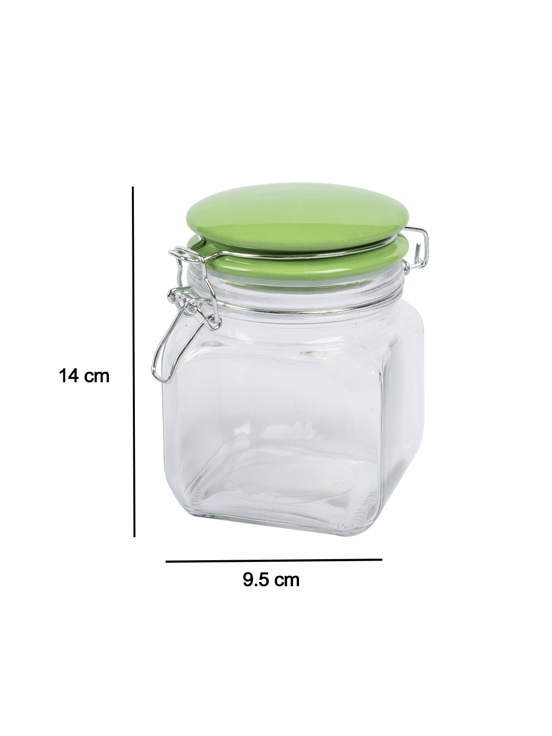 Glass Jar With Green Ceramic Lid Pack Of 2 Pcs - (Each 700 Ml)