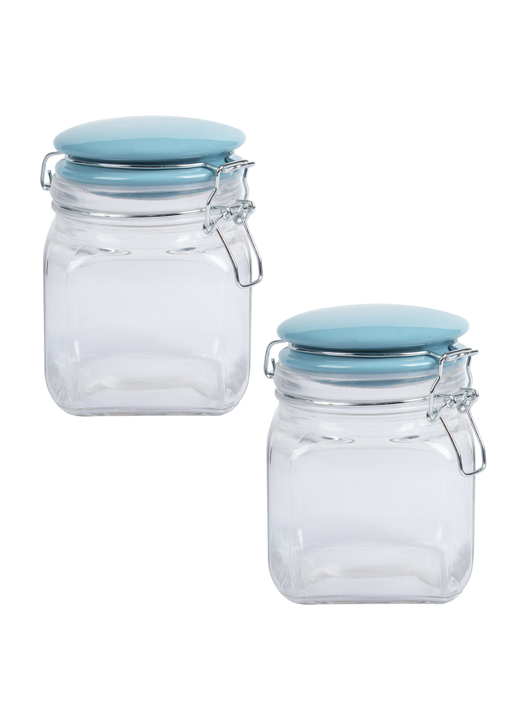 Glass Jar With Skyblue Ceramic Lid Pack Of 2 Pcs - (Each 700 Ml)
