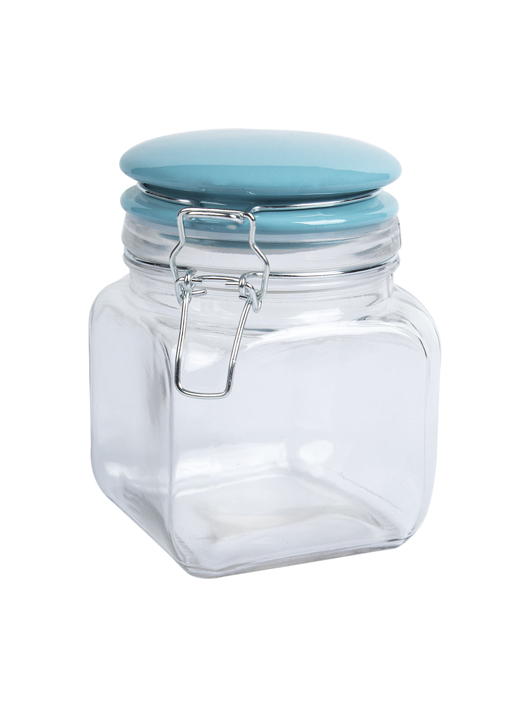 Glass Jar With Skyblue Ceramic Lid Pack Of 2 Pcs - (Each 700 Ml)