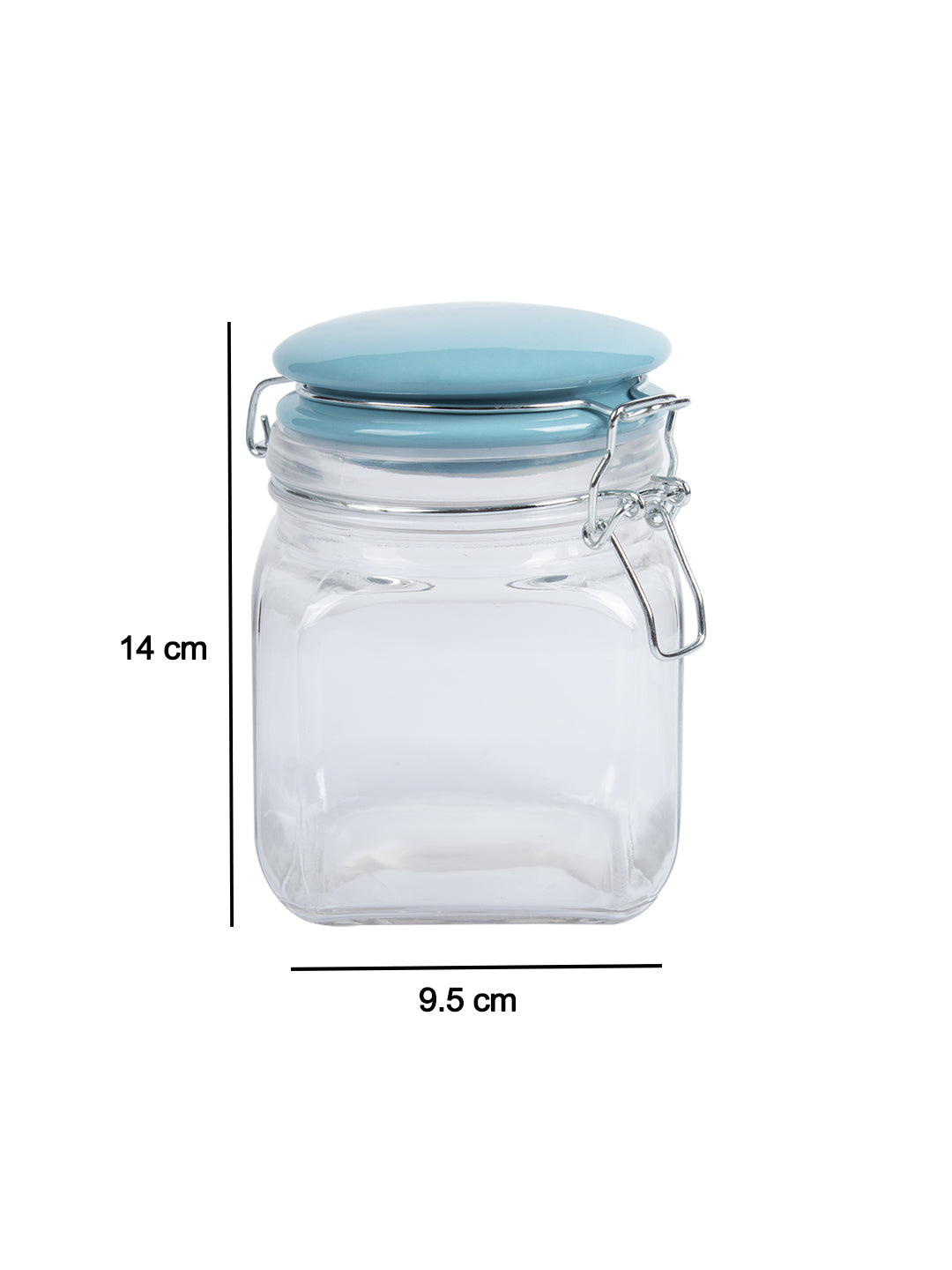 Glass Jar With Skyblue Ceramic Lid Pack Of 2 Pcs - (Each 700 Ml)
