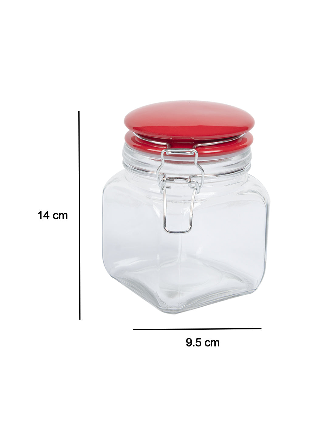 Glass Jar With Red Ceramic Lid Pack Of 2 Pcs - (Each 700 Ml)