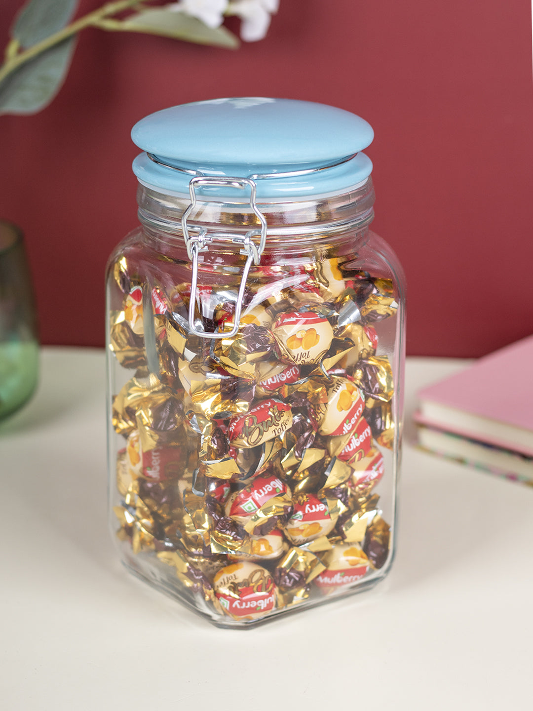 Glass Jar With Skyblue Ceramic Lid - 1200 Ml