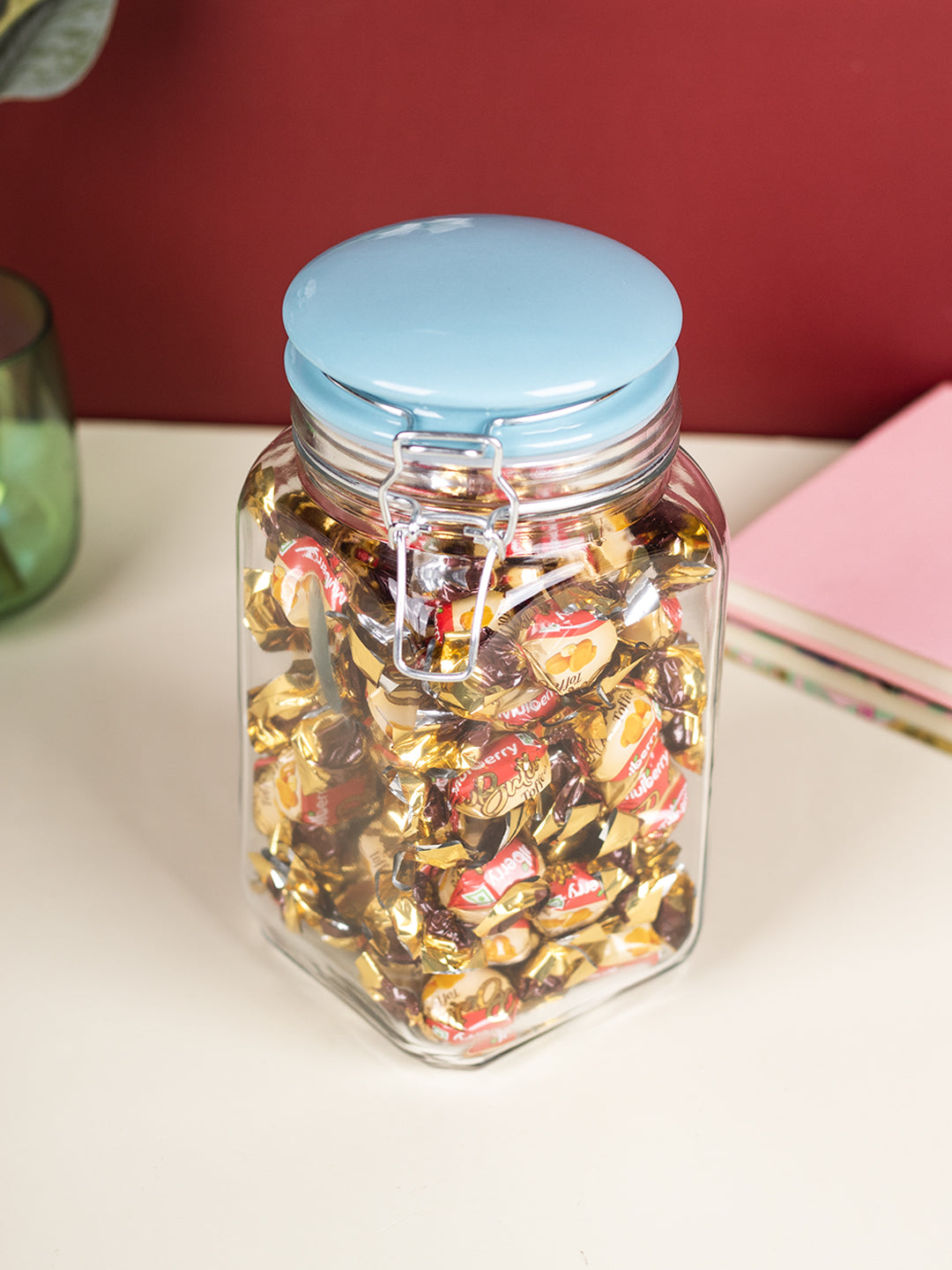 Glass Jar With Skyblue Ceramic Lid - 1200 Ml
