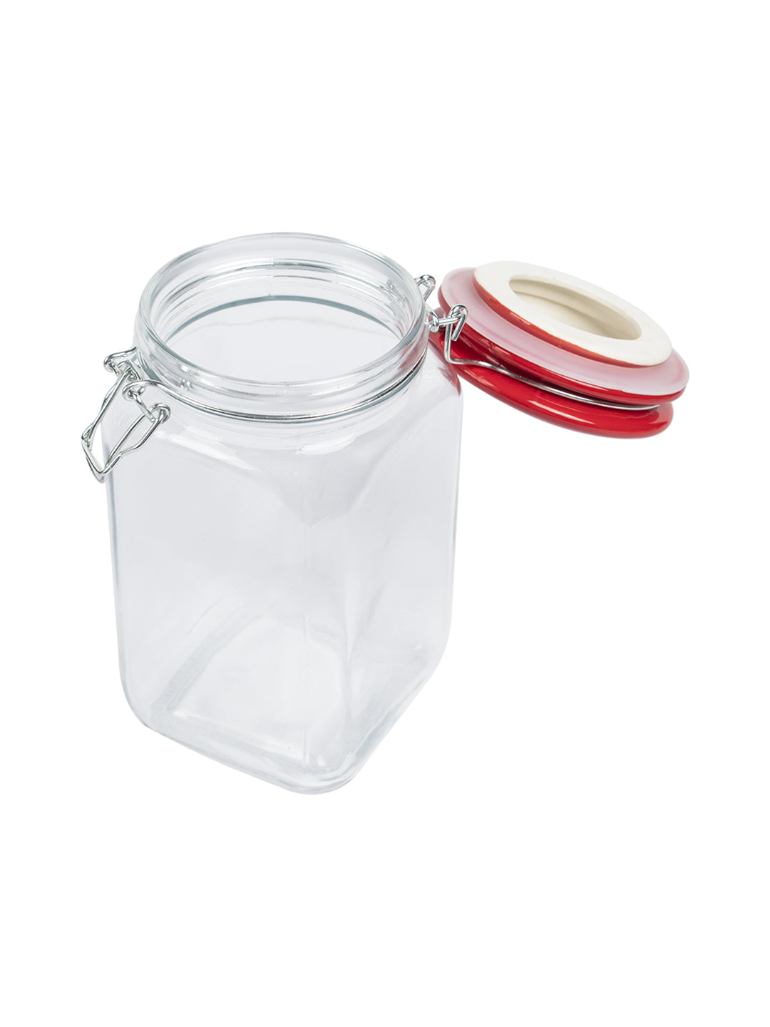 Glass Jar With Red Ceramic Lid - 1200 Ml