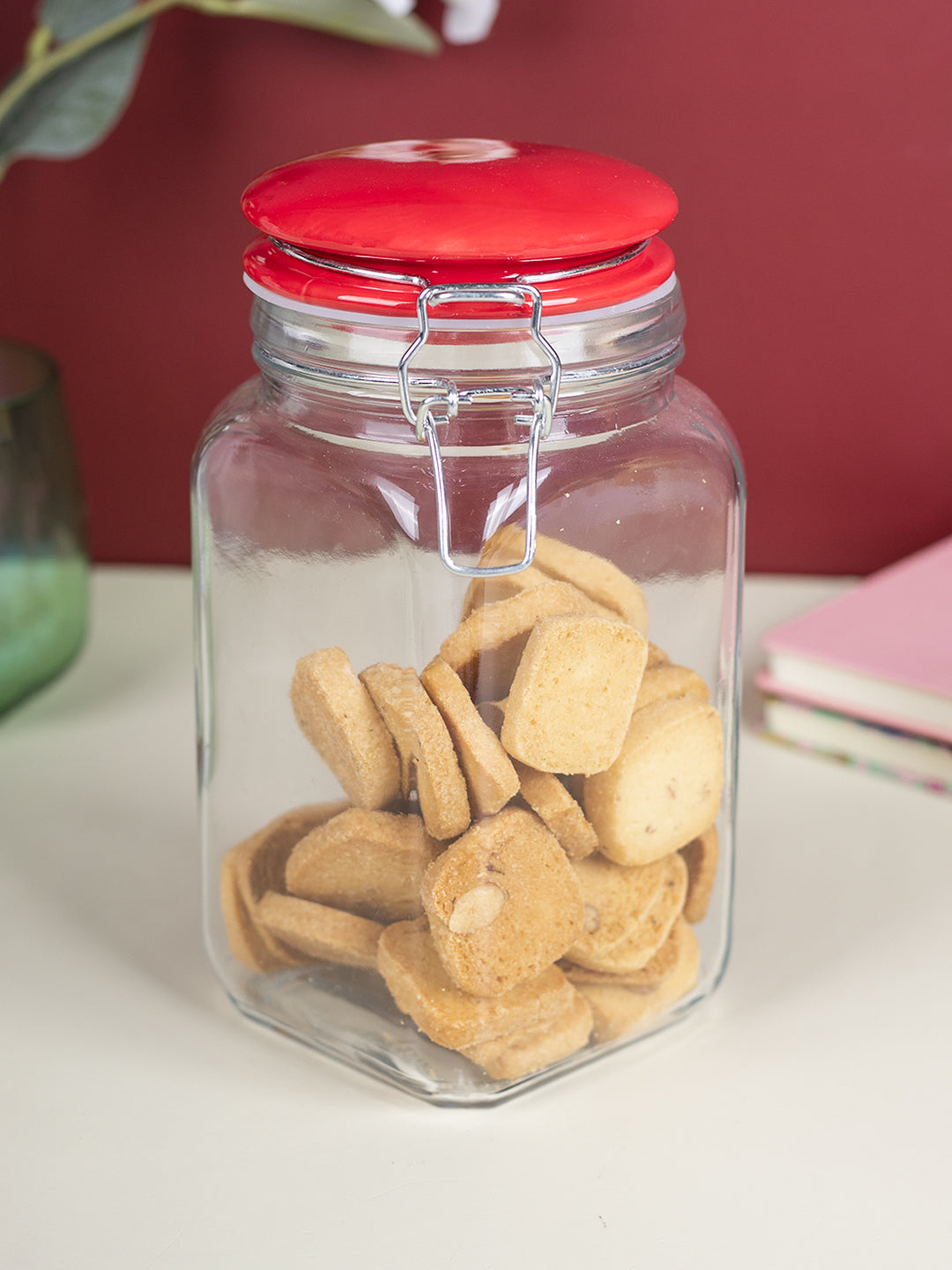 Glass Jar With Red Ceramic Lid - 1200 Ml