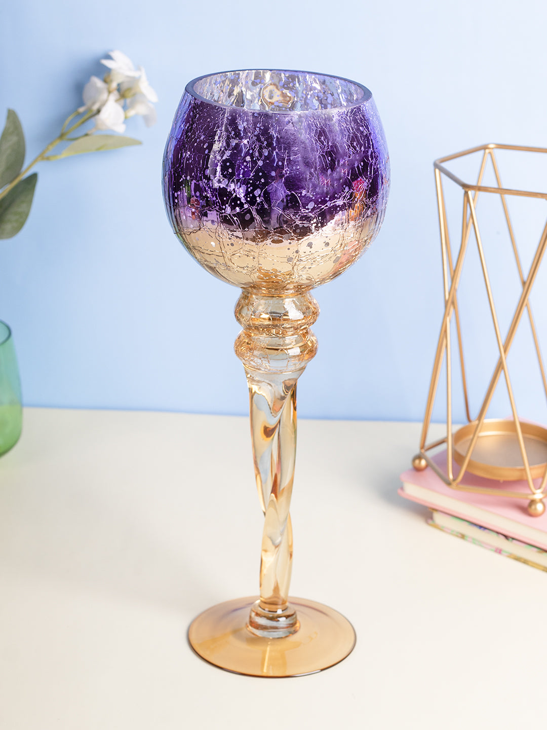 VON CASA Decorative Purple Tined Glass Candlestick Holders