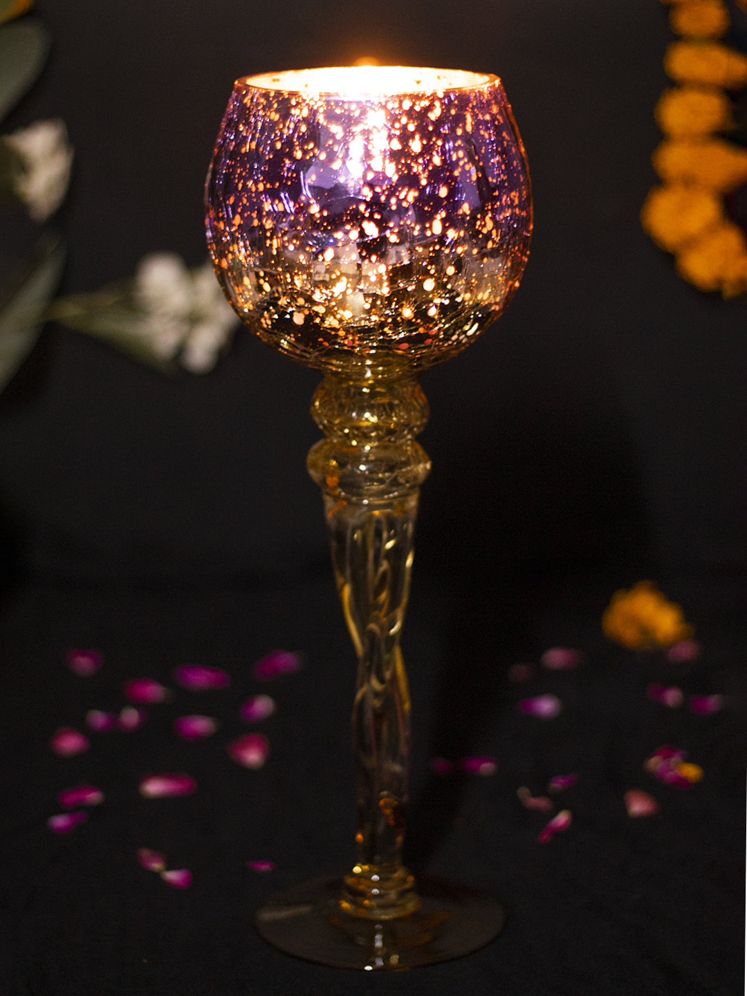 VON CASA Decorative Purple Tined Glass Candlestick Holders